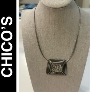 Chico's Silver Tone Hammered Multi-Strand Wire 14”L Pendant Necklace